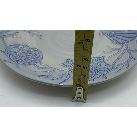 Pottery Barn Salad Plate Dessert Blue Shell Ocean Beach Coastal Coral  8" Lot 2 - Picture 13 of 13